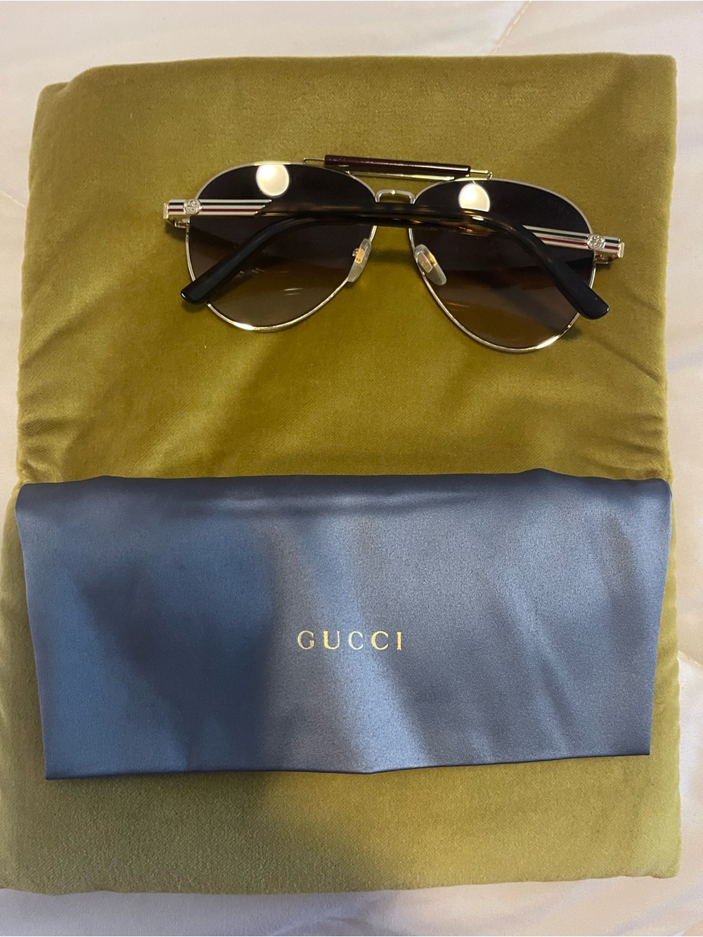 Gucci Black and Gold Aviator Sunglasses